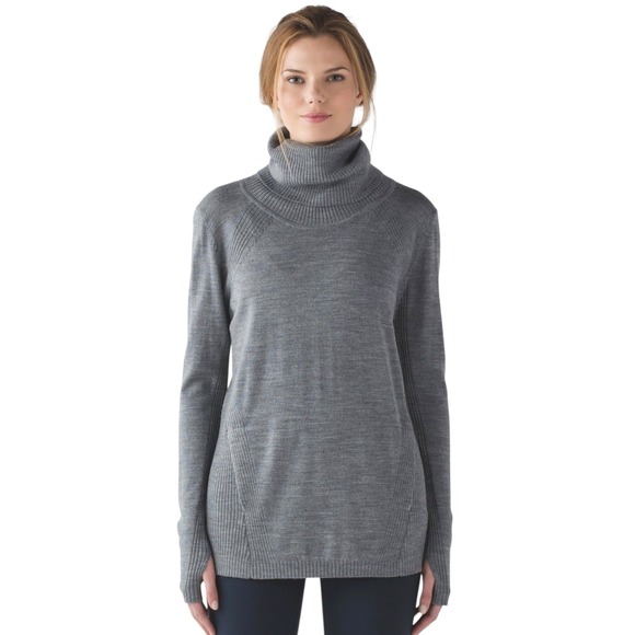 Lululemon Sweaters - Lululemon Sweat and Savasana Sweater Grey Turtleneck Wool Blend Pullover Pockets